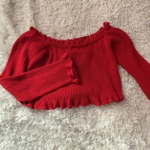 Red knit crop top with frills!